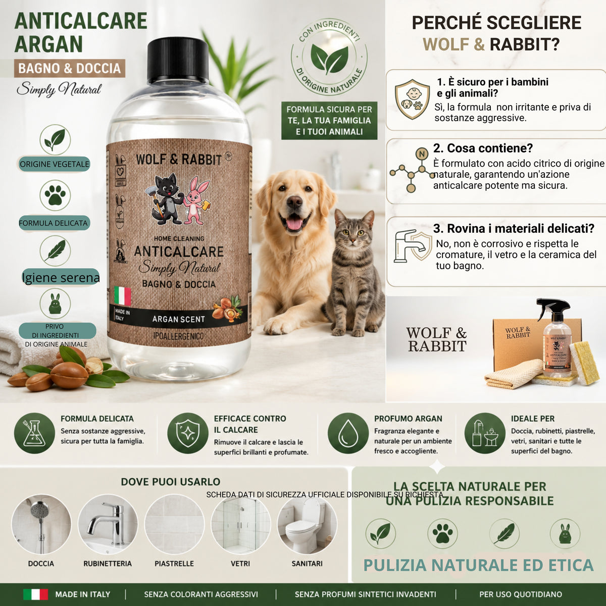 Wolf & Rabbit - Spray Anticalcare Naturale Profumato all'Argan 500ml