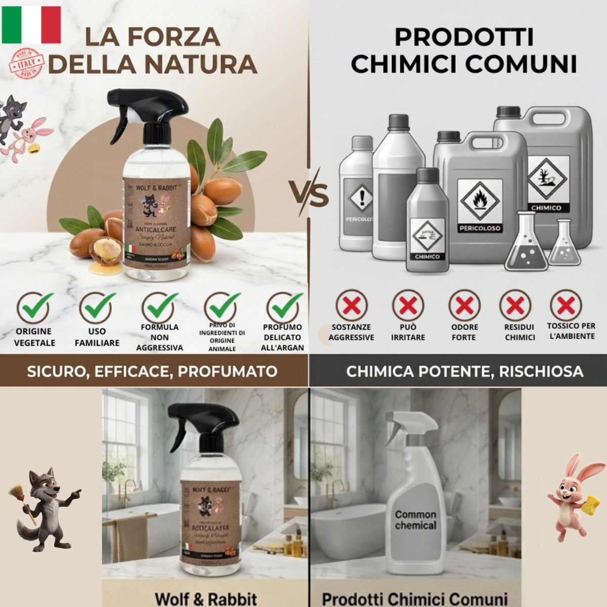 Wolf & Rabbit - Spray Anticalcare Naturale Profumato all'Argan 500ml