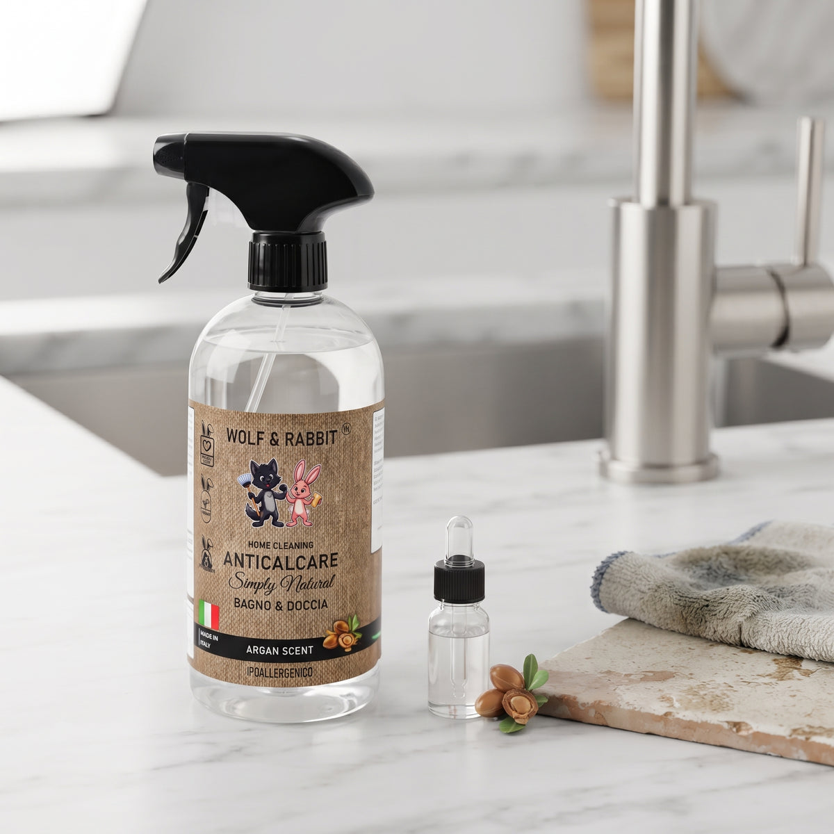 Spray anticalcare naturale ecologico e profumato all'Argan Wolf & Rabbit